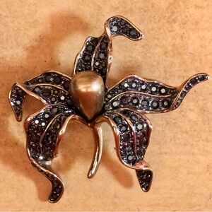 Kenneth Jay Lane Vintage Black & Gold Orchid Pin